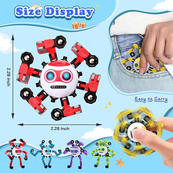 4 PCS Travel Toys Transformable Fidget Spinners Toys for Kids and Adults Sensory Toy for Boys Teens Stress Relief Autism ADHD Cool Road Trip Travel Essential Birthdays Gifts for Party Favors
