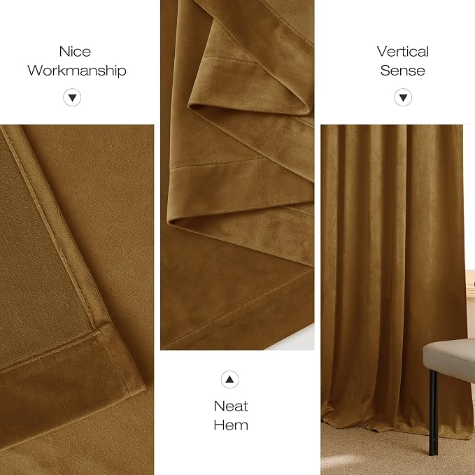 NICETOWN Gold Brown Velvet Curtains