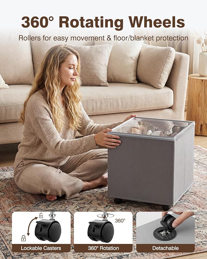 Rolling Shoe Organizer Boxes with Dividers, 2 Pack – Gray