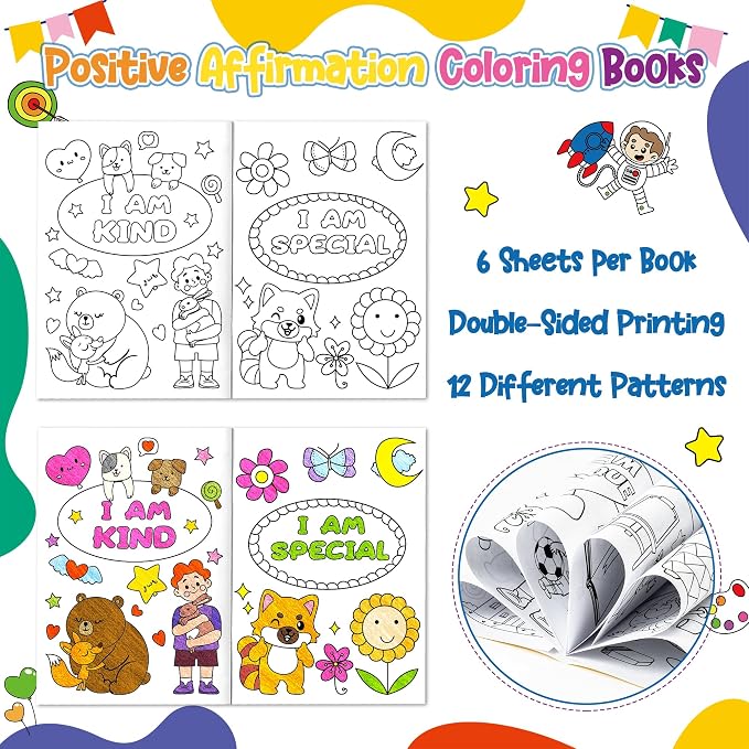 Dvbonike 96Pcs Positive Affirmation Coloring Books Motivational DIY Pages | Color-in Drawing Booklet, Promote Confidence Activity, Stress Relieving, Party Favor, School Supplies, Classroom Reward, Gift