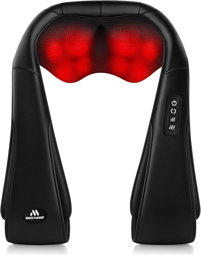 MagicMakers Electric Shiatsu Neck Massager with Heat - Pain Relief for Back, Shoulders & Feet - Gift for Men, Women, Mom & Dad - From Daughter or Son - Ideal for Christmas, Mother's Day & Father's Day