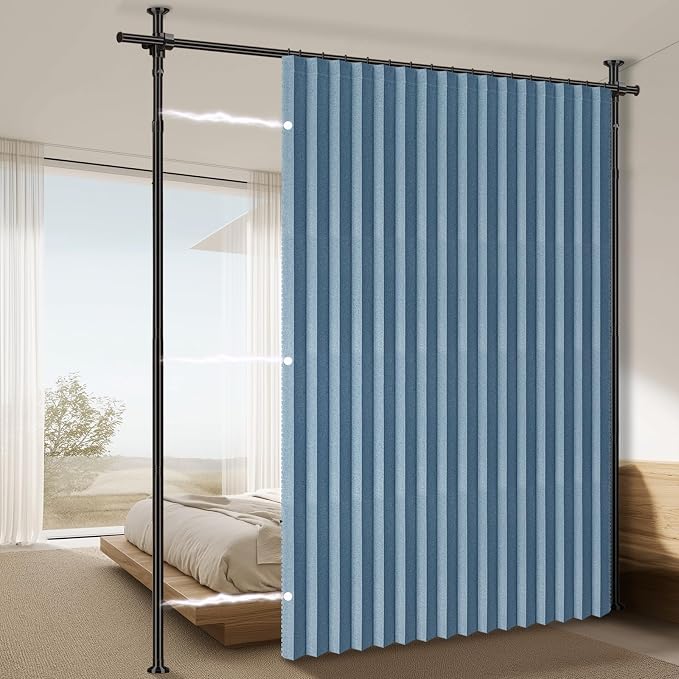 100% Blackout Room Divider Curtains Sets Blue 1 Panel W100 x L96in No Drill