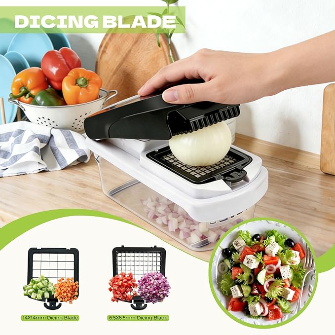 17-in-1 Vegetable Chopper, Multifunctional Mandoline Slicer, Onion Dicer Veggie Cutter with Container & Gloves, Food Chopper for Potato Carrot Garlic Salad, Kitchen Gadgets for Home Cooking