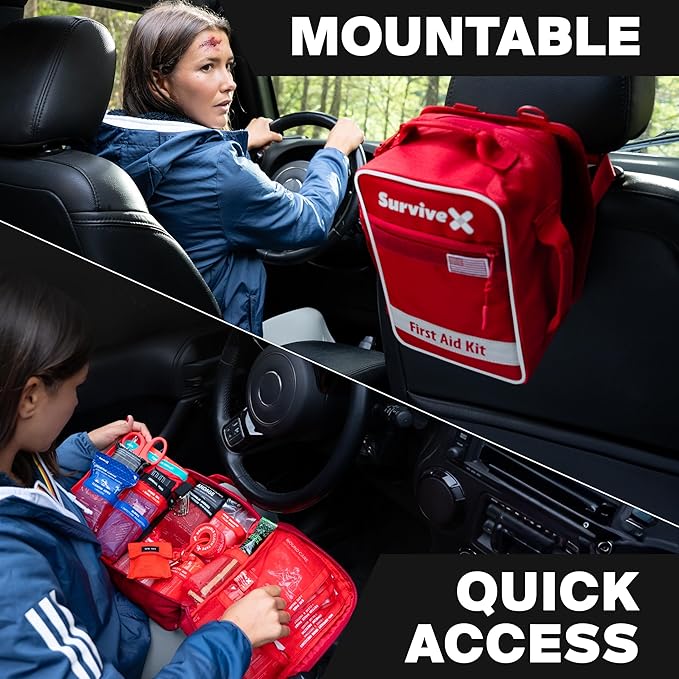 Large First Aid Kit for Car, Travel & Home - Emergency Kit for Hiking, Camping, Backpacking and Outdoors - Includes Zip Stitch Wound Closure Strips - FSA HSA Approved