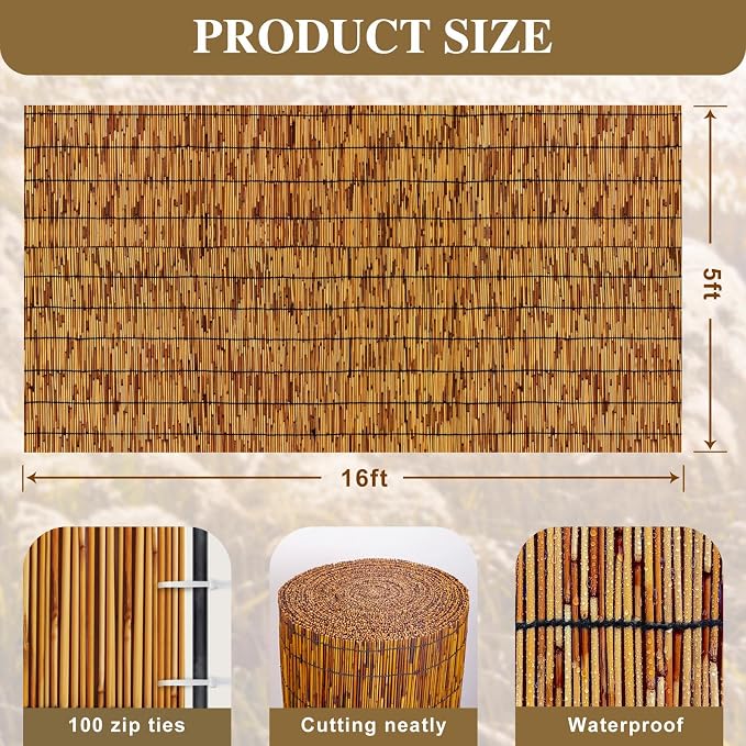 Reed Fencing Rolls, Patio Privacy Screen 5 Feet High, Decorative Bamboo Fence