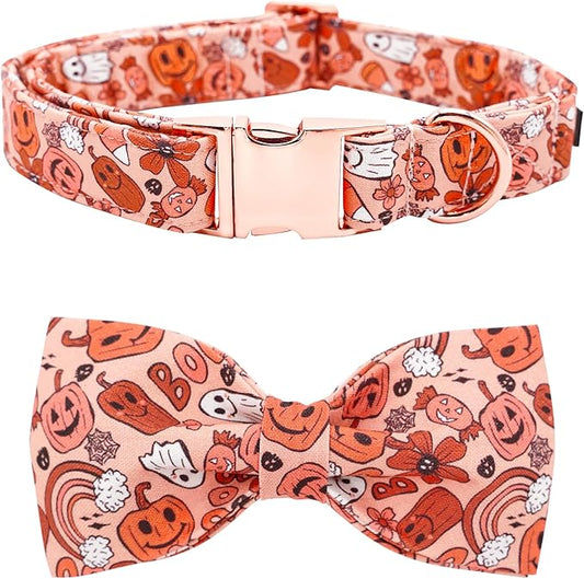 Halloween Dog Collar, Pet Collar Dog Bow Pumpkin Girl Boy Holiday Pet Collar Gift Cute Soft Puppy Collar for Large Dogs