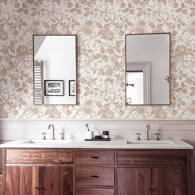 JiffDiff Vintage Peel and Stick Wall Stick，Champagne Wallpaper Rose Removable