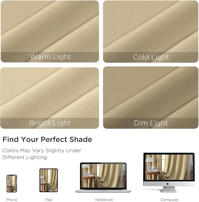 CUCRAF Beige Blackout Curtains 84 inch Length 2 Panels Set, Rod Pocket Room Darkening Drapes for Bedroom Living Room, Insulated Thermal Light Blocking Window Curtain (W52 x L84 Inch)