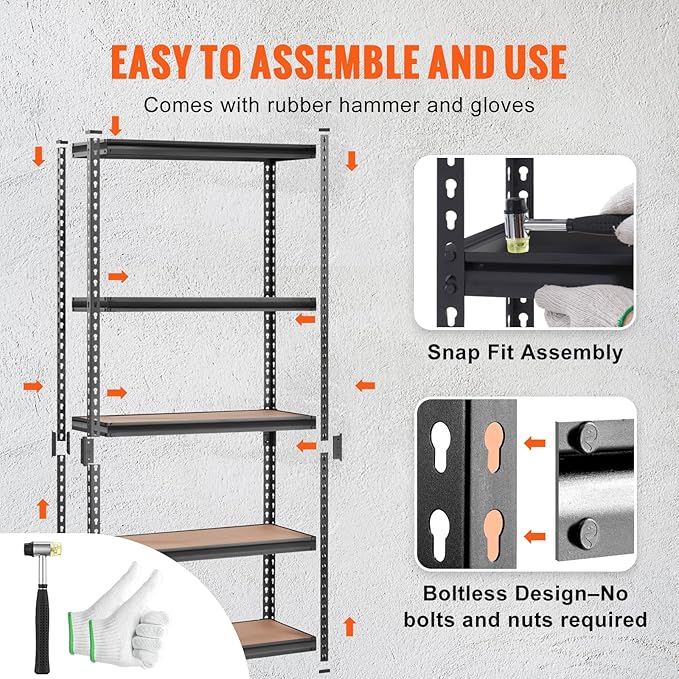 5-Tier Adjustable Metal Shelving Unit, 36 x 18 x 72 in – Black