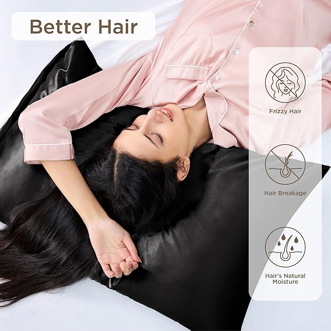 Bedsure Satin Pillowcase for Hair and Skin Queen - Black Silky Pillowcase 4 Pack 20x30 Inches with Envelope Closure, Similar to Silk Pillow Cases, Gifts for Women Men