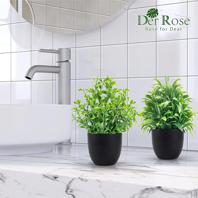 Der Rose Fake Plants 12 Pack Artificial Plants Small Faux Plants in Black Pot