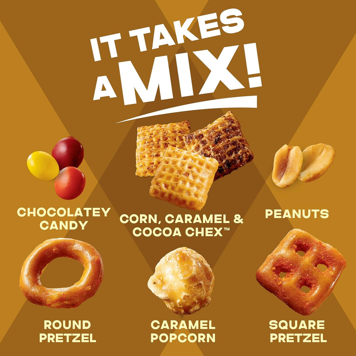 Chex Mix Turtle Snack Mix, Indulgent Snack Bag, Family Size, 13.5 oz
