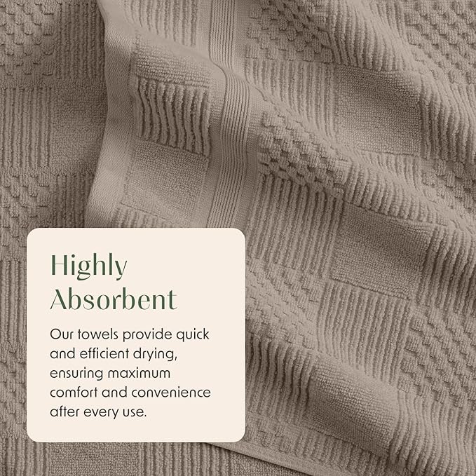 Springtree Home 100% Cotton Bath Towel Set of 4 | Brown Bath Towels | Geometric Textured Design | Absorbent & Quick-Dry | 4 Bath Towels | Oeko-TEX® Standard 100 Cotton | Myla Collection - Cobblestone