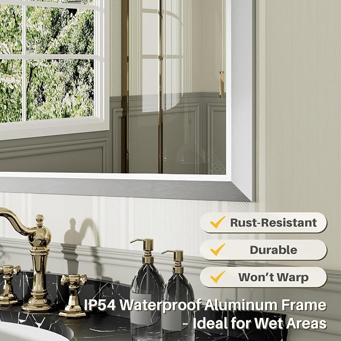 40x36 Inch Brushed Silver Bathroom Mirror