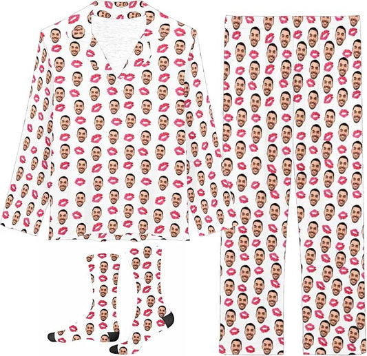 D-Story Personalized Pajamas with 1-8 Faces for Women Men, Custom Christmas Pjs, Pajamas Gifts For Family,Cat Mom,Dog Mom