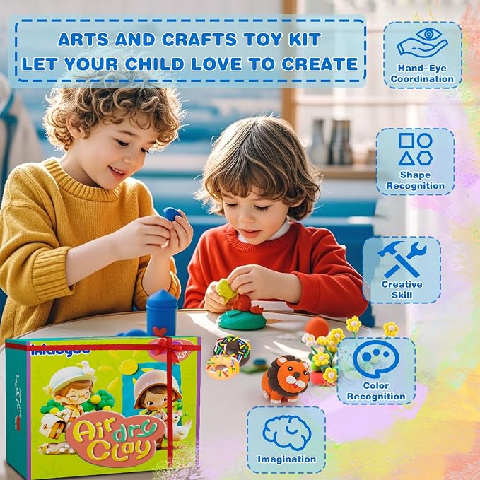Ixiaoyoo Air Dry Clay, 92 Colors Foam Modeling Clay for School Projects | Safe & Non-Toxic, Soft, Non-Sticky, DIY Model Crafts Kids Toys for Home Party Favors, Birthday Gifts for Aged 3–12 Boys Girls