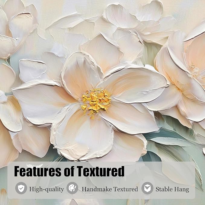 Anolyfi White Textured Flowers Canvas Wall Art