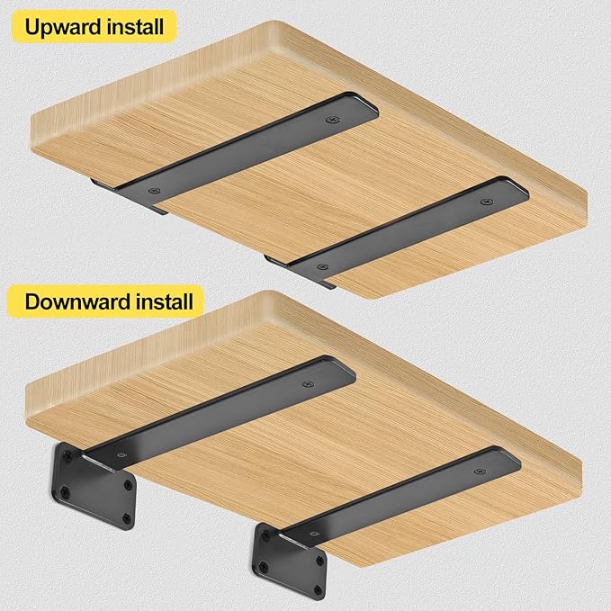 12 Pack - 10 inch Black Hidden L Shelf Bracket Iron Floating Shelf Brackets