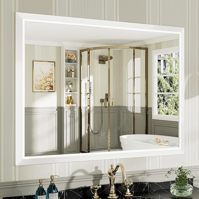 48x36 Inch White Bathroom Mirror