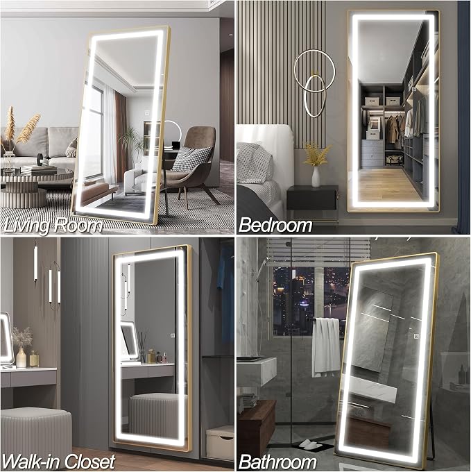 FENNIO Full Length Mirror with Lights, Free Standing Lighted Floor Mirror