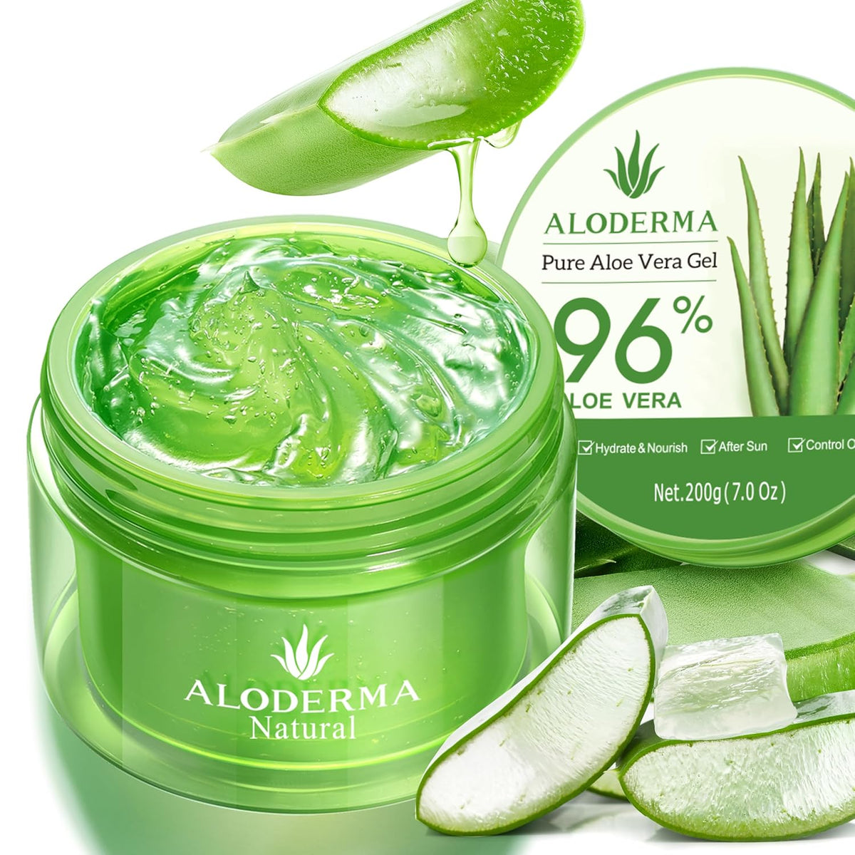 Aloderma Organic 96% Aloe Vera Gel – Hydrating Face, Body & After-Sun Care, 7oz