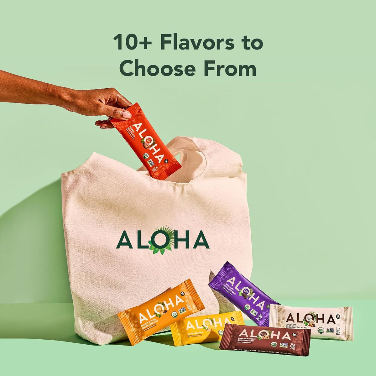 ALOHA Organic peanut butter chocolate chip protein bars, vegan, low sugar, gluten free, paleo, non-gmo, 1.98 oz, pack of 12