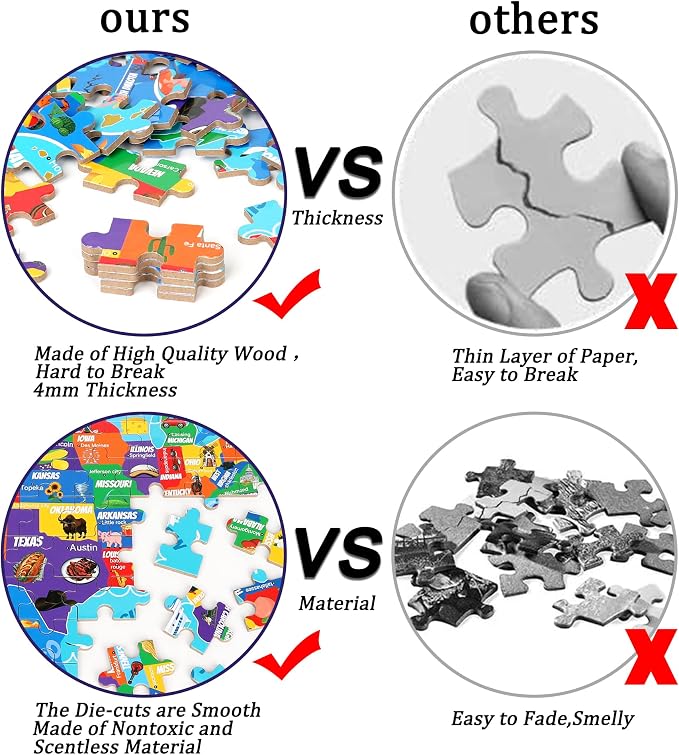 LELEMON United States Puzzles for Kids Ages 4-8,100 Pieces USA Sea Map Jigsaw Puzzles in a Metal Box,Fun America Map Learning Educational Toys for Boys Girls
