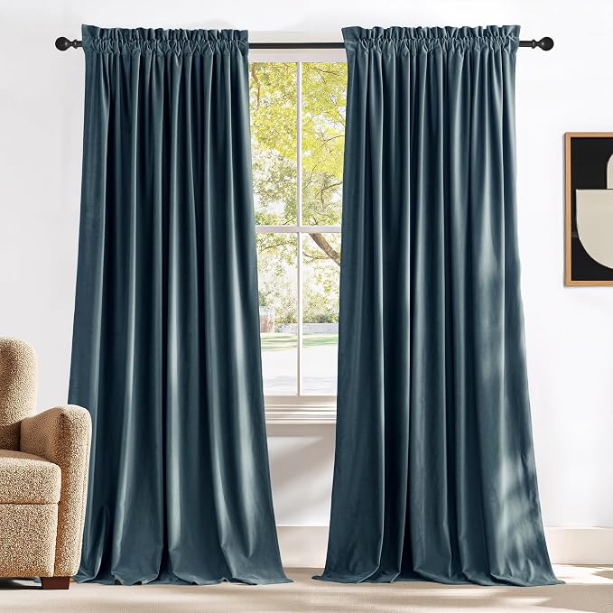 NICETOWN Blue Velvet Curtains 120 inches