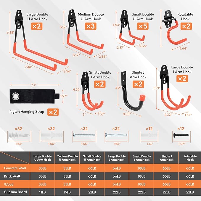 TONDA Garage Hooks, 20 Pack Garage Organization, Wall Storage Hooks Heavy Duty