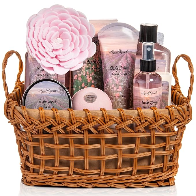 Spa Baskets For Women - Luxury Bath Set With Lavender & Tea Tree Oil - Spa Kit Includes Wash, Bubble Bath, Lotion, Bath Salts, Body Scrub, Hand Cream, Shower Puff, Bathbombs, Soap and Towel