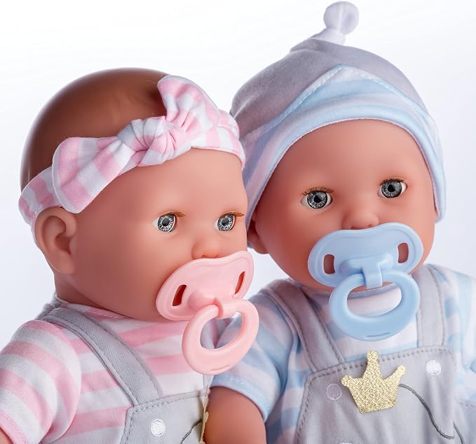 Berenguer Boutique 30050 TWINS- 15” Soft Body Baby Dolls - 12 Piece Gift Set with Open/Close Eyes- Perfect for Children 2+