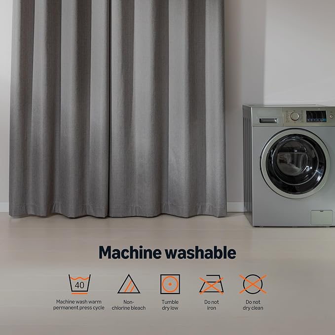 Amazon Basics Faux Linen Blackout Curtains for Bedroom and Living Room, 2-Piece Set with Grommets, 52" W x 95" L, Grey