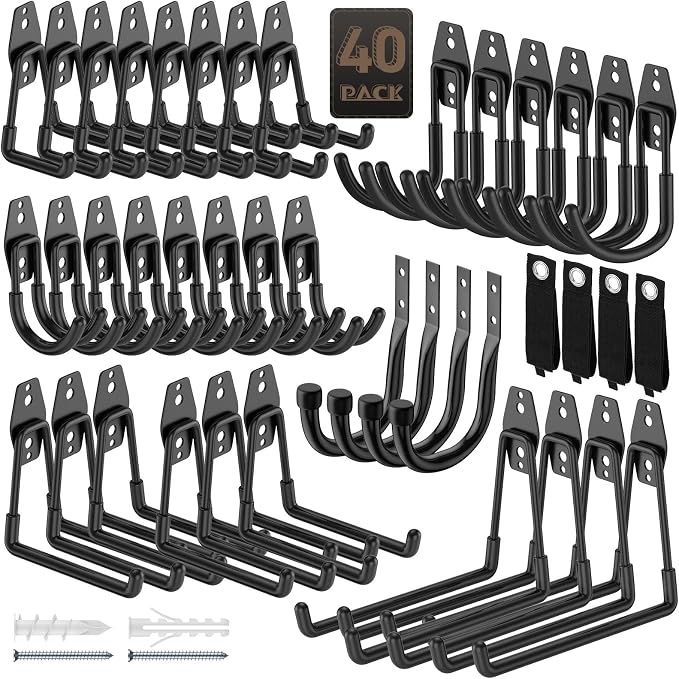 40 Pack Garage Hooks, Heavy Duty Steel Wall Mount Utility Hangers