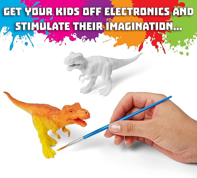 STEM.org Dinosaur Painting Kit for Kids with Dino Trivia-Dinosaur Crafts for Kids Ages 3-5 + w/ 2 T-Rex Set - Screen Free, Educational Gifts for Boys