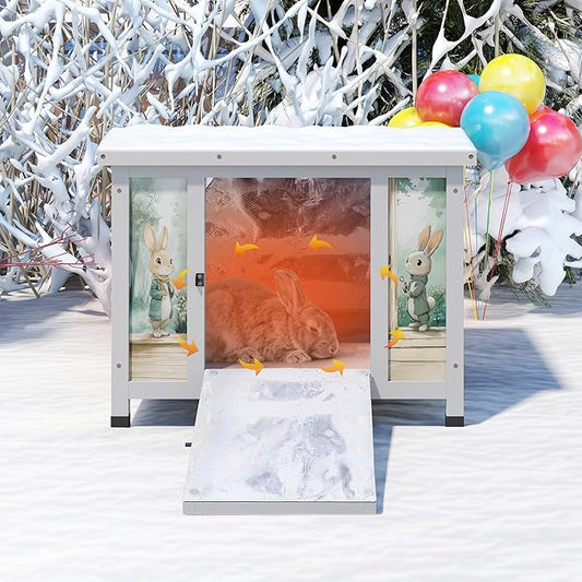 COZIWOW 24inches Insulated Cat House Outdoor Heated Indoor Small Animal House,Rabbit Cage Outdoor,Suitable for Small Cats, Rabbits, with Warm Liner for Winter(Grey with Warm)