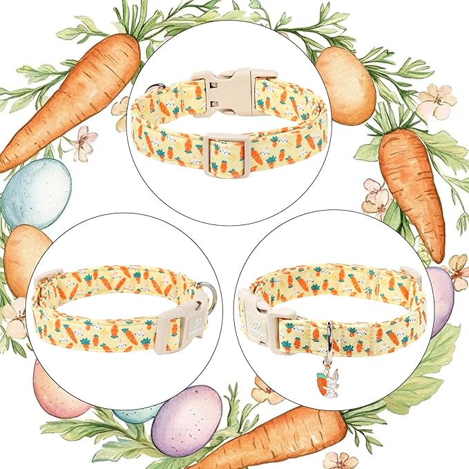 Easter Dog Collar for Small Dogs - Cute Carrot Bunny Easter Collars for Boy Girl Dogs, Lightweight Adjustable Yellow Cartoon Holiday Dog Collar S