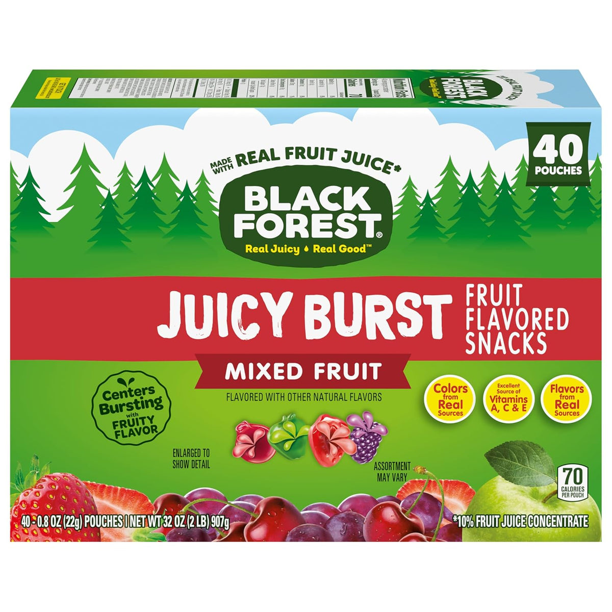 Black Forest, Juicy Burst, 0.8 oz, 40 ct, Mixed Fruit Flavored Snacks, Real Fruit Juice