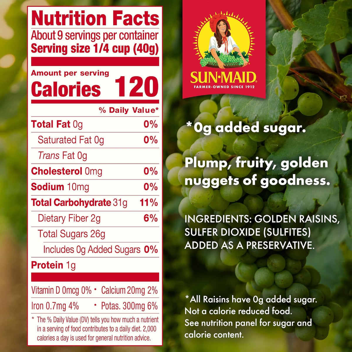 Sun-Maid California Golden Raisins - 12 oz Sharing-Size Box - Dried Fruit Snacks, Back to School Lunches, and Natural Sweeteners