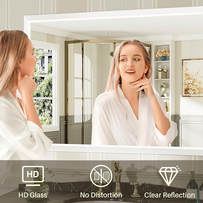 48x36 Inch White Bathroom Mirror