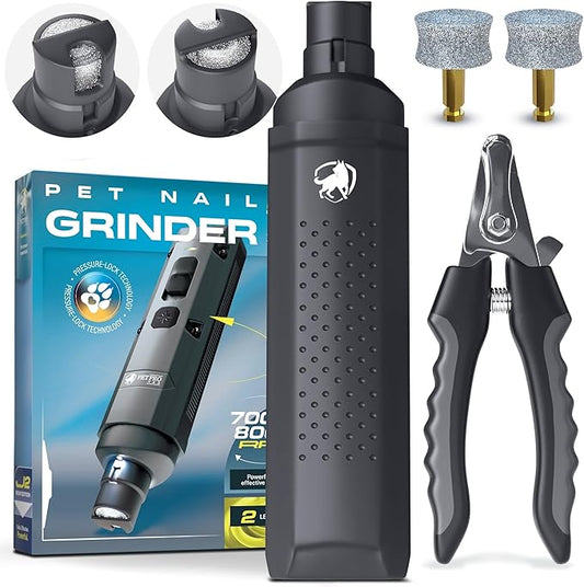 Dog Nail Grinder Quiet Dog Nail File Pet Toenail Grinder for Dogs Quiet Cat Electric Drill Trimmer for Large Dogs Small Medium Pet Electric Trimmer Drill for Dogs with Guard (Grey)