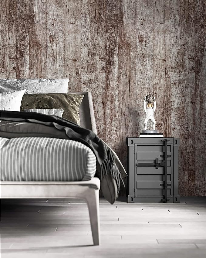 Dimoon 236"x17.7" Wood Stick and Peel Wallpaper Dark Grey Brown Wood Contact