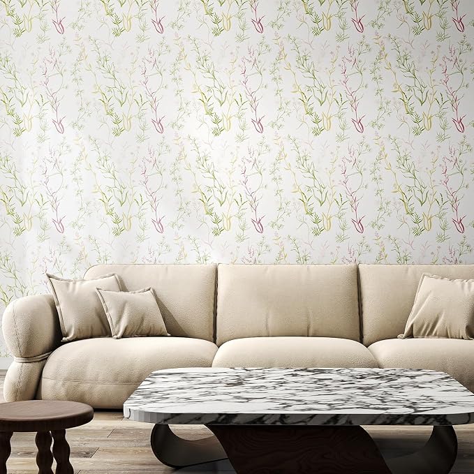 Timeet Floral Wallpaper Peel and Stick Botanical Wildflower Self Adhesive Wall