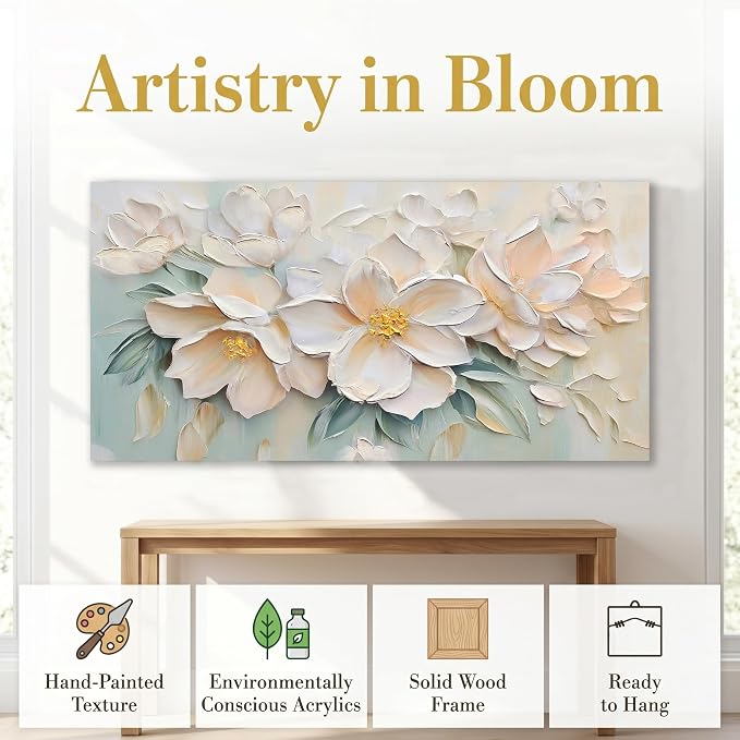Anolyfi White Textured Flowers Canvas Wall Art