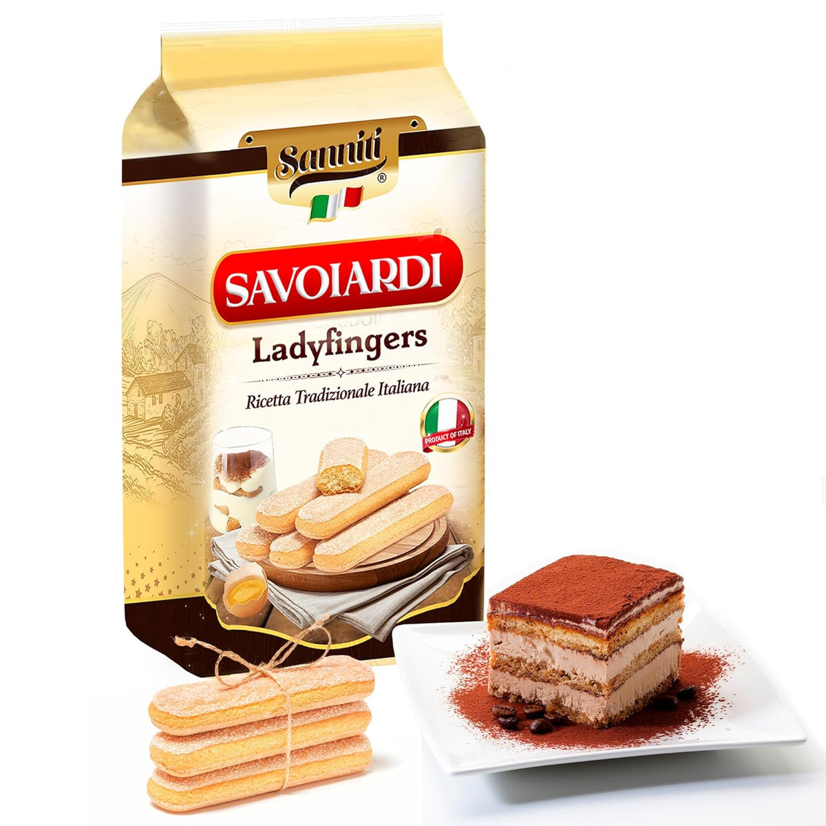 Sanniti Italian Savoiardi Ladyfingers Cookies | Product of Italy | Biscuits Great for Snacking and Tiramisu, 500 Grams (17 oz)