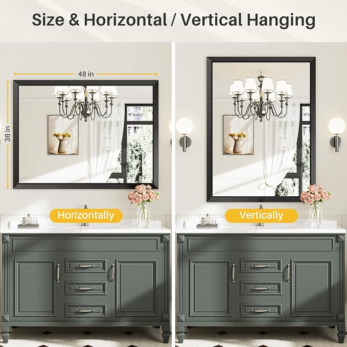 Briivue 48x36 Inch Black Bathroom Mirror