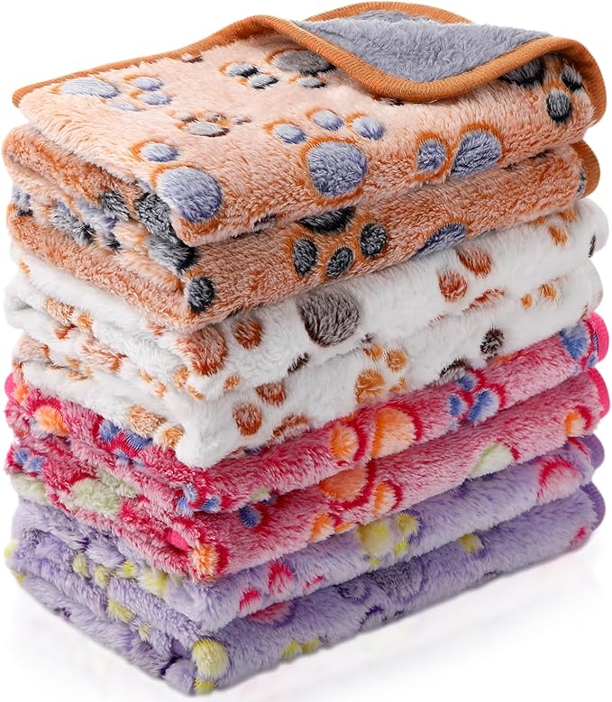Reginary 4 Pcs Waterproof Guinea Pig Blankets Washable Small Animal Fleece Bedding Absorbent Guinea Pig Cage Liners Reusable Pet Pee Pad Sleep Mat for Hamster Ferret(Paw Print,28 x 14 Inch)