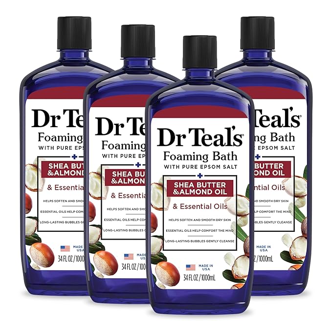 Dr Teal's Foaming Bath with Pure Epsom Salt, Shea Butter & Almond, 34 fl oz (Pack of 4)