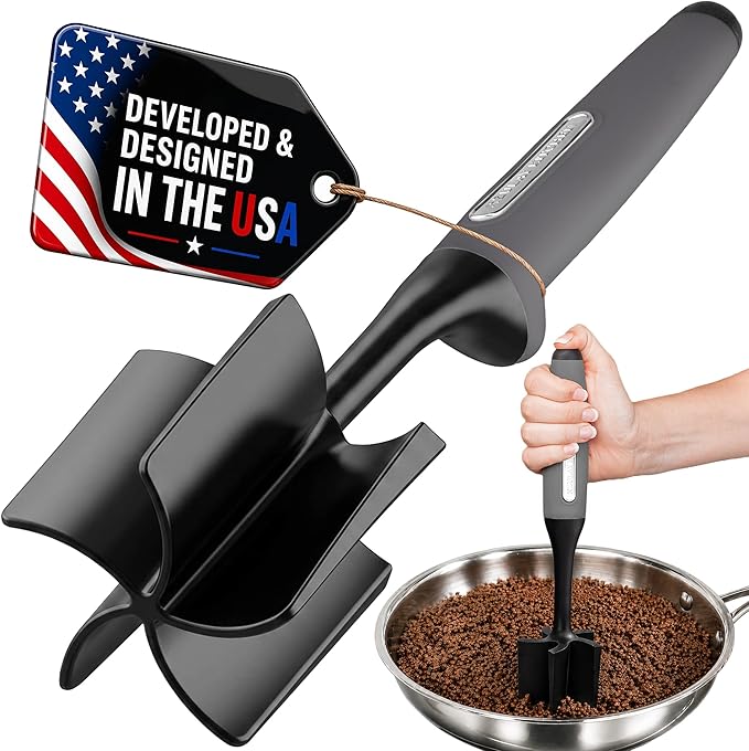 Zulay Kitchen Ground Beef Chopper Tool – 5-Blade Nylon Meat Chopper for Ground Beef, Non-Toxic Food Safe Meat Masher & Breaker, Heat Resistant to 180°C, Dishwasher Safe – Gray