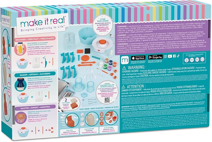 Make It Real: Mini Pottery Studio Deluxe Set - DIY All-in-1 Sculpting Craft Kit, All Skill Levels, Miniature Clay Projects, Kids Girls & Tweens Age 8+