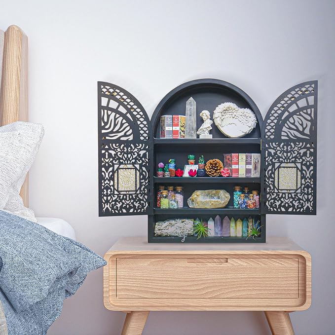 Large Crystal Display Shelf for Wall, Crescent Moon Phase Shelf Wall Decor